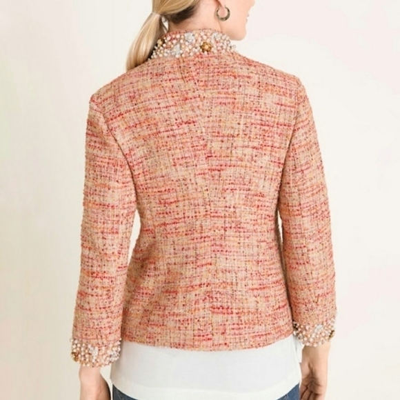 Chico's Jacqueline Orange Boucle Sequin Beaded Blazer - Picture 3 of 11